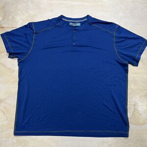 USED XL Roundtree & Yorke Performance Polyester Henley Short Sleeve Blue